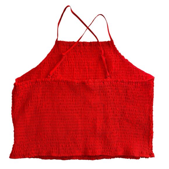 NWT A New Day Red High Neck Smocked Cropped Top Women’s Size XL Holiday Tank - Picture 2 of 5